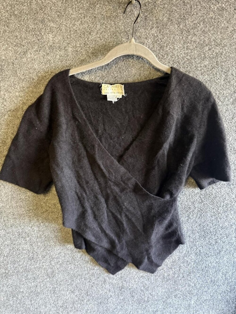 Vintage Saks Fifth Avenue Sweater Womens Large Black Cashmere Wrap Short Sleeve - Picture 1 of 4